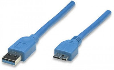 Cable USB micro B - Micro USB 3.0 MANHATTAN - 2 m, USB A, Micro-USB B, Macho/Macho, Azul